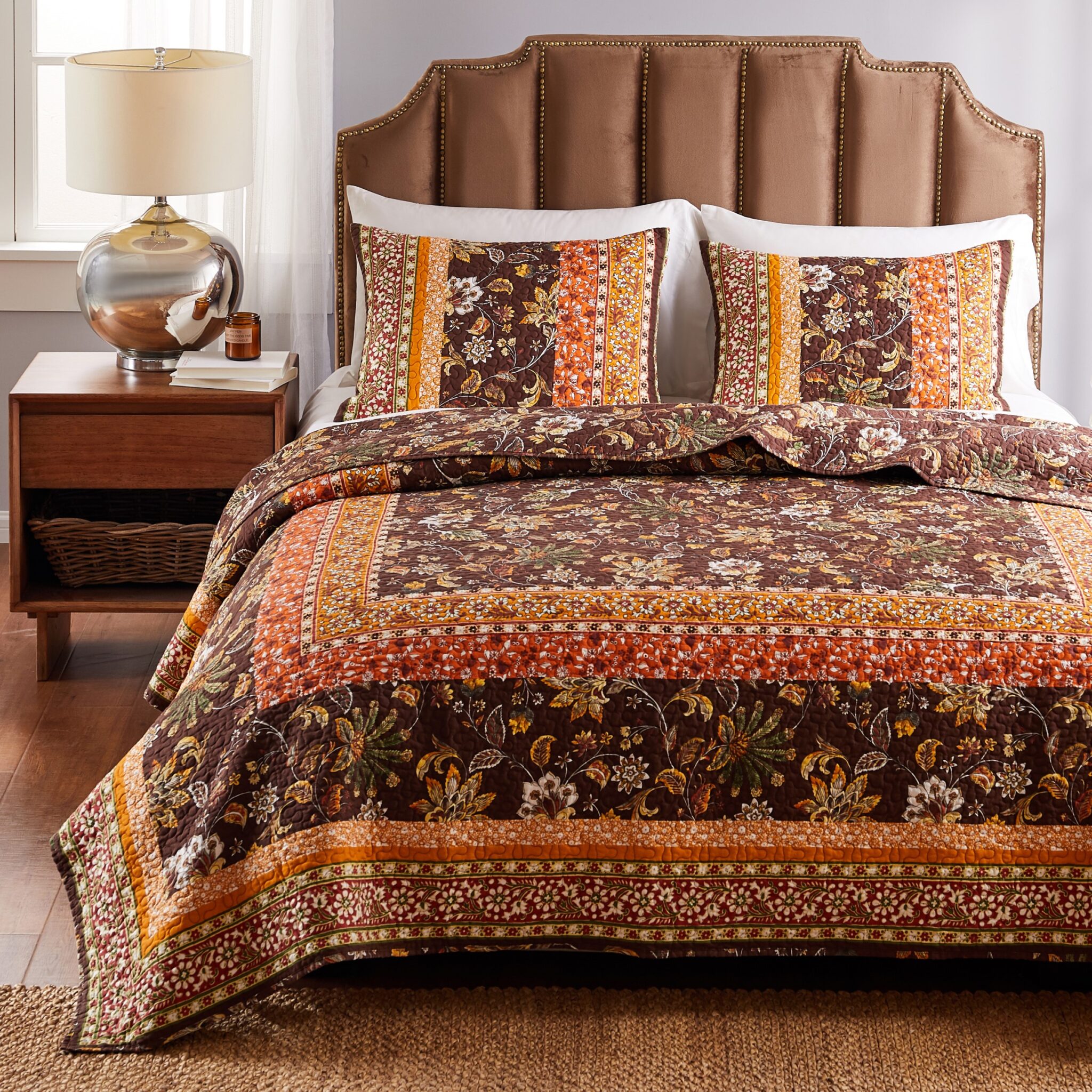 Audrey Chocolate Quilt Set Greenland Home Fashions